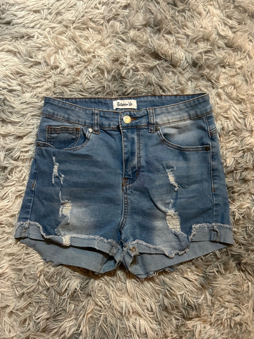 Bleu&Co Distressed Blue Denim Roll-Hem Women's Shorts